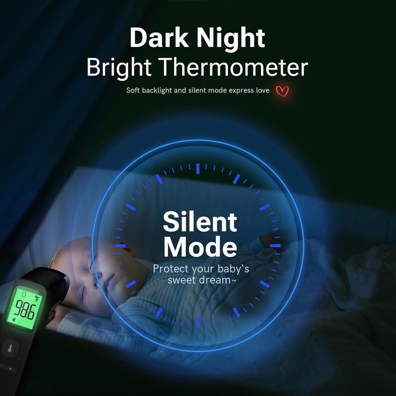 Viproud Forehead Thermometer for Adults and Kids, Fast Accurate Thermometer with Fever Alarm, 1S Reading & Silent Mode, Easy to Use for Baby, Kids & Elderly (Black) - Image 4